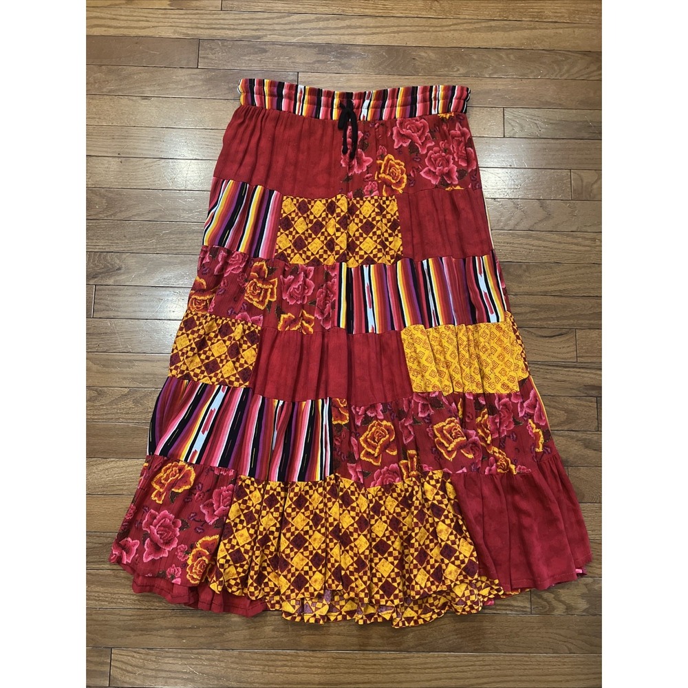 Carole Little Patchwork Boho Maxi Skirt XL Johnny Was Inspired Festival